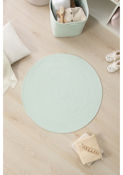 Ocean Home Textile Yıkanabilir Mint Kırçıllı Pamuklu Halı Kilim 80 Cm Çap