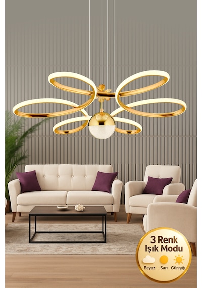Papatya Model Gold Kaplama 3 Renk Metal Salon Mutfak Oturma Yatak Odası Modern Led Sarkıt Avize Gold Kaplama