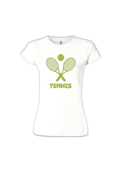 Tenis - Raket Beyaz Kadın Tshirt 001
