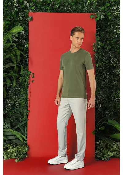 Efor Slim Fit Bisiklet Yaka %100 Pamuk Haki Tişört Ts 878 Haki