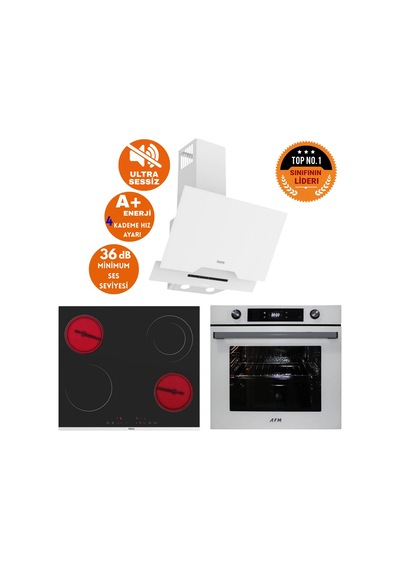 Afm Tech Ve Ferre Dust Sessiz Vitro Elektrikli Beyaz D064-SA + MS263 + FM7701 Ankastre Set