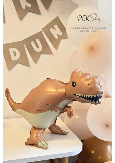 Retro Trex Dinozor Folyo Balon Retro Renkler Dinazor Şekilli Balon 64x41 Cm Çok Renkli