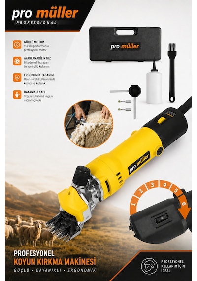Pro Müller Yeni Nesil Çelik Şanzumanlı Isınmaz Motor Çift Soğutmalı Sistem Koyun Kırkma Makinesi