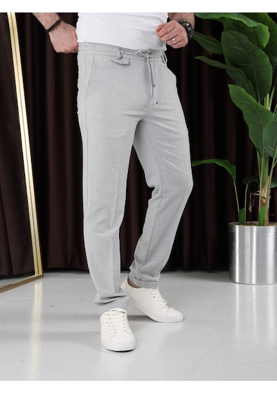 Ütü Gerektirmeyen Gofre Kumaş Jogger Pantolon Gri
