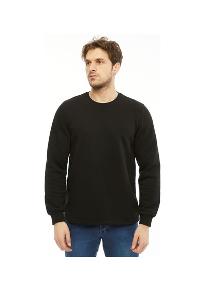 Uniprom Sweatshirt Bisiklet Yaka Içi Polarlı 3 Iplik Pamuklu Normal Kesim Erkek Siyah