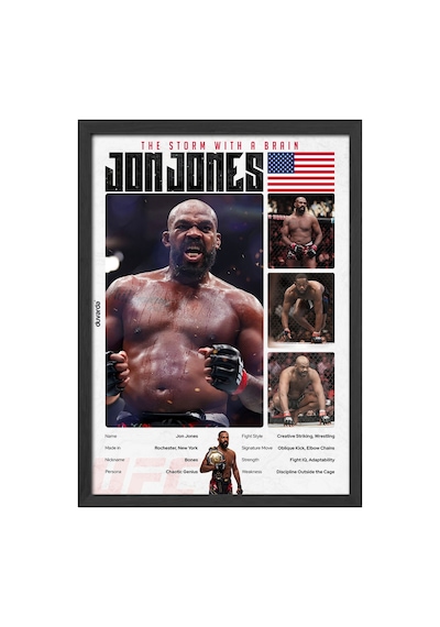Jon Jones Ufc Siyah Ahşap Çerçeveli Poster, Dekoratif Dövüş Duvar Tablosu