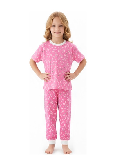 Modanino Kız Çocuk %100 Pamuk Ve Baskılı Pijama Takımı 3-8 Yaş 12720ıs Koyu Pembe