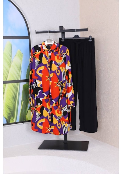 Polologin Butik Mor Sarı Renkli Yazlık Büyük Beden Viskon Tunik Mor