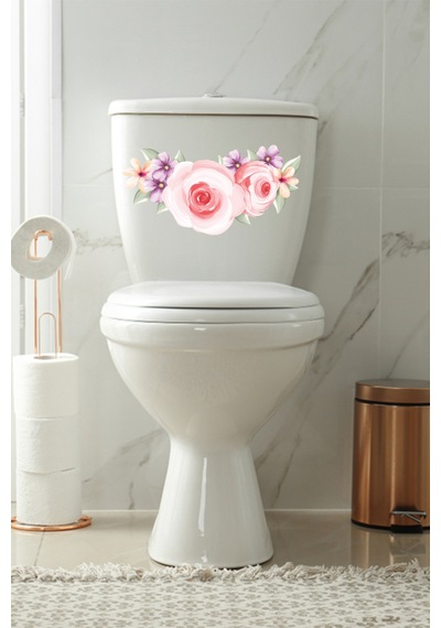 Pembe Güller Klozet Kapağı Ve Banyo Sticker