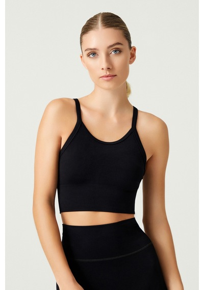 Los Ojos X Melodi Siyah Fitilli Seamless Spor Sütyeni Ribbed Bra Tank Siyah