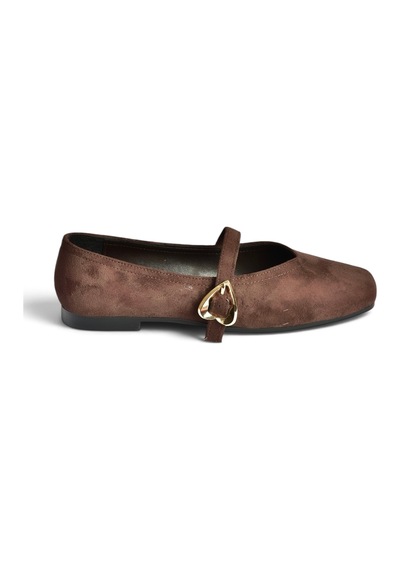 Fox Shoes Y726632602 Kahverengi Süet Kalp Toka Detaylı Kadın Babet