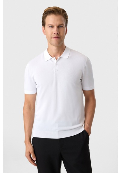Back And Bond Regular Fit Düğmeli Beyaz Polo Yaka Tişört