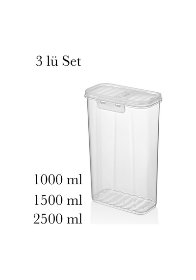 Plastik Saklama Kabı 3'lü Set, 1000-1500-2500 Ml, 2 Açılır Kapaklı Bpa İçermez Şeffaf Bakliyat Kuru Gıda
