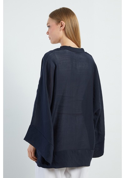 Fullamoda Geniş Kol Oversize Transparan Kimono Lacivert