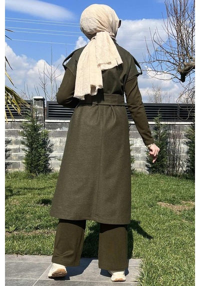 Rabia Şamlı Apoletli Haki Yelek Normal