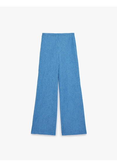 Koton Koton X Sibil Çetinkaya - Bürümcük Kumaş Dokulu Düz Bol Paça Pantolon Mavi 6sak40029uk
