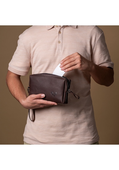 Elitaş Deri Hakiki Deri El Çantası Clutch Çanta Portföy Çanta Organizer Clutch Kahverengi Acı Kahverengi