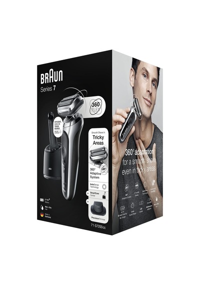 Braun Series 7 71-s7200cc Elektrikli Islak Ve Kuru Tıraş Makinesi, Smartcare Merkezi Sistemli Ve Hassas Düzeltici, Pil, Kablosuz, Folyolu, Gümüş