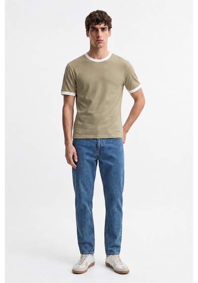 Antioch Kontrast Yaka Erkek T-shirt Haki