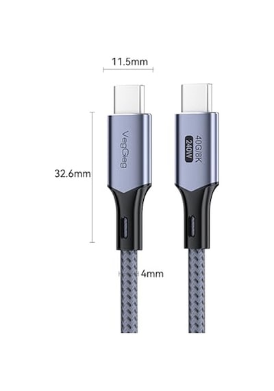 Usb 4.0 E-mark 240w 40gbps Thunderbolt 4 8k 60hz Type-c Görüntü Hızlı Şarj Ve Data Kablosu 50 Cm Genel 05146021