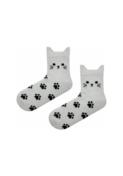 Carnaval Socks Kedi Kulaklı Pati Desenli Unisex Soket Çorap Açık Gri