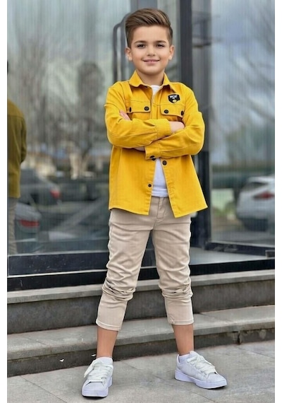 Riccotarz Erkek Çocuk Sırt Baskılı Çıtçıt Düğmeli Sarı Gömlek Dar Kesim Pantolon Alt Üst Takım Sarı Riccotarz Erkek Çocuk Sırt Baskılı Çıtçıt Düğmeli Sarı Gömlek Dar Kesim Pantolon Alt Üst Takım Sarı