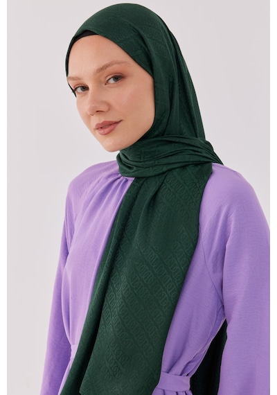 Mirsoy Scarf Halka Desen Parlak Jakar Şal - Zümrüt Zümrüt