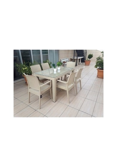 80x140 Camlı Masa 6 Sandalye Rattan Takım Çöl Beji Cappuccıno - 5095710 Cappuccıno 80x140 Camlı Masa 6 Sandalye Rattan Takım Çöl Beji Cappuccıno - 5095710 Cappuccıno