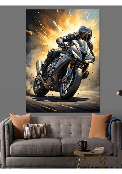 Ahşap Tablo Hız Yapan Modern Spor Motosiklet