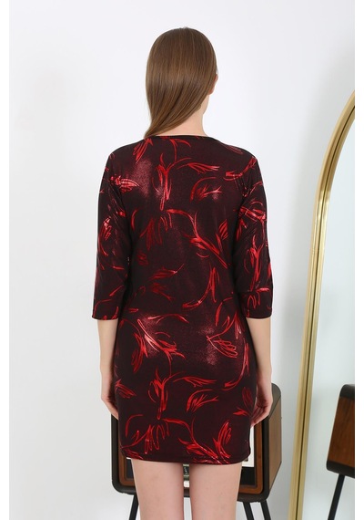 Modi Moda Çizgi Kadın Micro Kumaş Mini Parlak Elbise 7421 Kırmızı