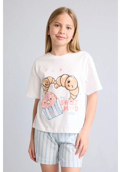 Defacto Regular Fıt 2li Beyaz Pijama Takımı Kız Çocuk H5585a826smwt34 Beyaz-wt34