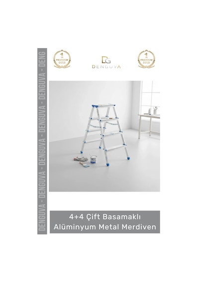 Merdiven Dayanıklı Hafif Katlanabilir 92 Cm Çift Yön 4+4 Çift Basamaklı Alüminyum Metal Merdiven