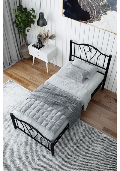 Argimo Orkide Tek Kişilik Ferforje Siyah Metal Karyola 120x200