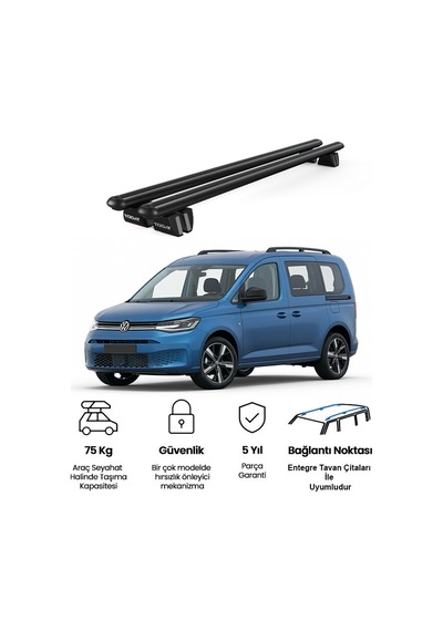 Pençe Volkswagen Caddy Life 5d 2015- Uyumlu Siyah Ara Atkı Port Bagaj Tavan Barı