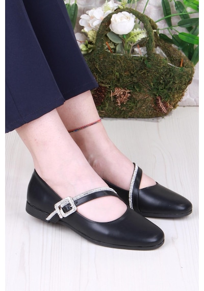 Fort 01-624 Soft Toka Detaylı Rahat Kadın Babet Sıyah Siyah