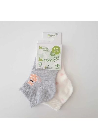 Melonika Cat 2'li Yaş Patik Çorap Ekru Gri Çok Renkli