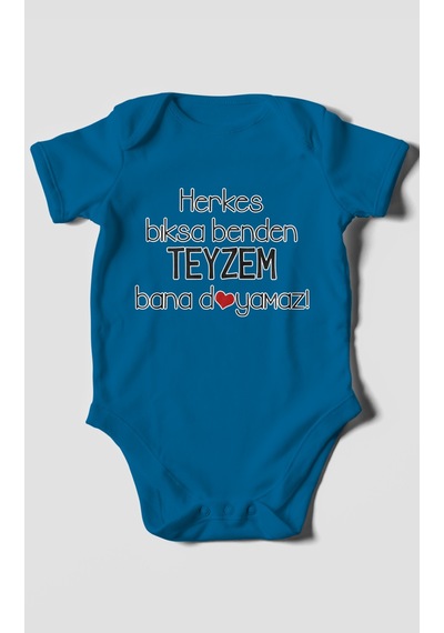 Herkes Bıksa Benden Teyzem Bana Doyamaz Baskılı Bebek Zıbını Çıtçıtlı Body %100 Pamuk Kısa Kol Koyu Mavi