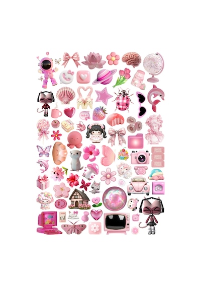 74 Adet Juminocore Pembe Temalı Planlayıcı Sticker Seti - Etiket Seti Scrapbook Bullet Journal