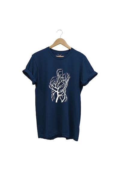 14 Şubat Sevgililer Günü Sarılan Çift Baskılı %100 Pamuk Regular Fit Bisiklet Yaka Lacivert T-shirt Lacivert