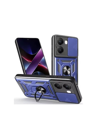 Adige Xiaomi Poco X7 Pro Uyumlu Kılıf Yüzüklü Sürgülü Kamera Korumalı Pars Lacivert