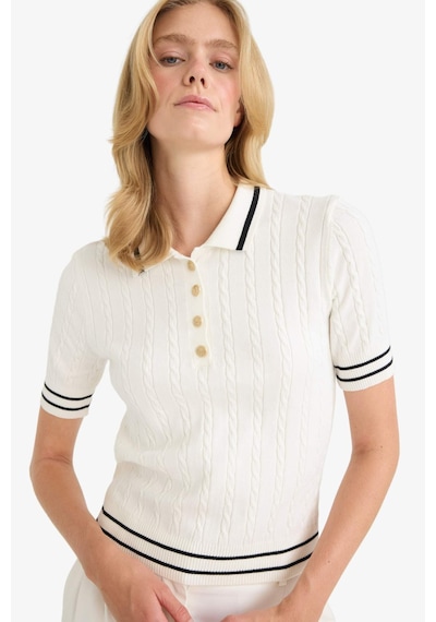 Defacto Regular Fit Polo Yaka Kısa Kollu Kazak D9007ax25auer105 Ekru