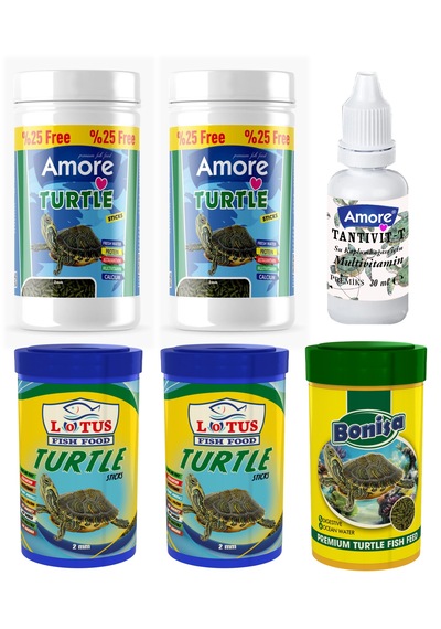 Amore Turtle Food Stick 2 x 125 ML + Bonisa 100 ML + Lotus 2 x 100 ML Kaplumbağa Yemi