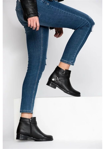 Fox Shoes A726193409 Siyah Cilt Alçak Topuklu Kadın Bot Siyah Cilt-suni Deri