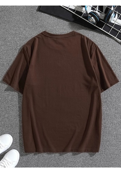 Flood Of Style Erkek Kahverengi Houston Baskılı Bisiklet Yaka Tişört