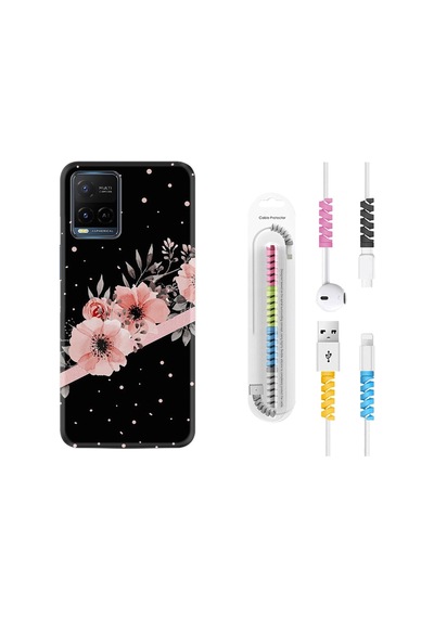 Vivo V21 Kılıf Kablo Koruyuculu Flowers Dots 1423