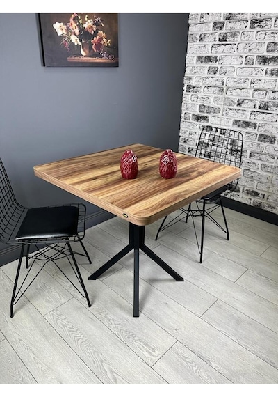 Roma Kemençe Mutfak Yemek Masası Balkon Masası Kavisli Köşe Metal Siyah Ayak 80 Cm