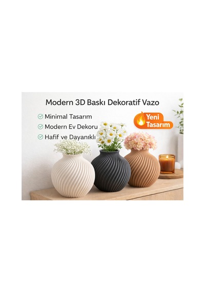Modern 3d Baskı Dekoratif Vazo Minimal Tasarım Ev Dekoru Salon Masa Vazosu 19x19cm Açık Kahve