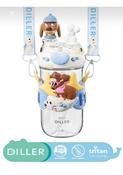 Benisa Shop Dıller 580 Ml Askılı Çocuk Matara/suluk Beyaz - Mavi