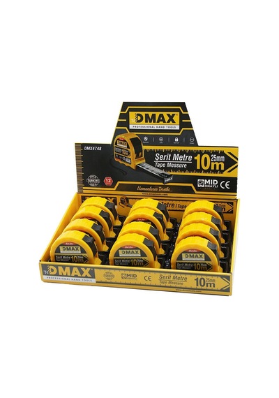 Dmax Dmx-4748 Çelik Şerit Metre 10m X 25mm Stoplu, Otomatik Kilit - 12'li Paket Diğer