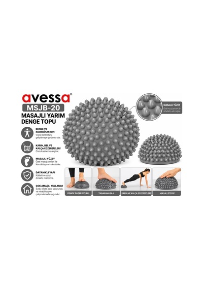Avessa Msjb-20 Masajlı Yarım Denge Topu Gri